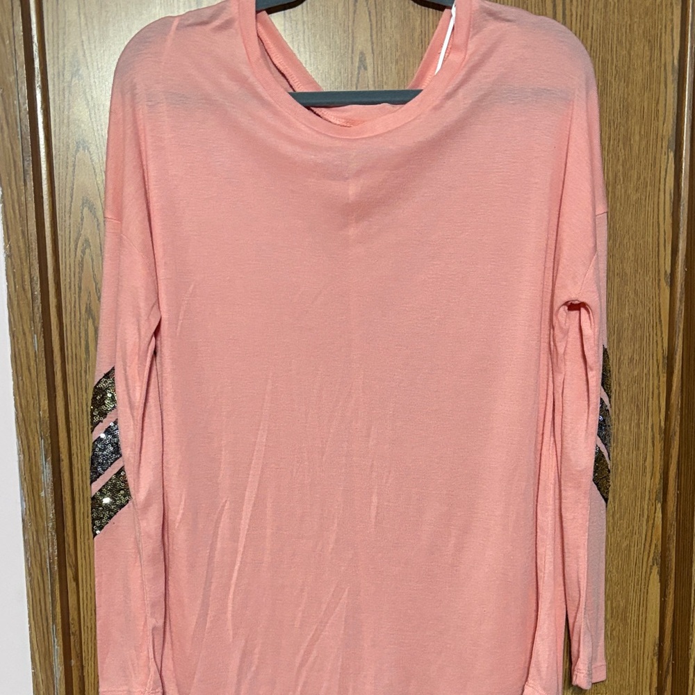 Fashionomics Coral Sweatshirt with Glitter Sleeve Accents
